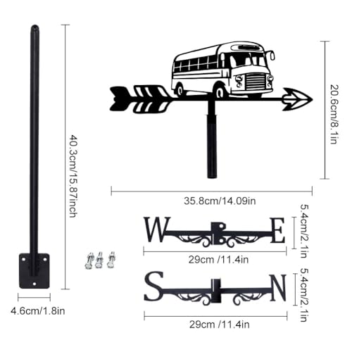 SUPERDANT Country Bus Weather Vane Bus Weathervanes Bus Wind Vanes Weather Vane for the Garden Wind Direction Indicator for Roof Yard Outdoor Farm Barn Sheds Garden Patio Decoration - Image 2