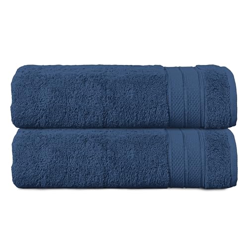Image of Elegant Comfort Three Line Popcorn Towel Set for Bathroom 27 x 54 inches, Premium Hotel Quality 2-Pack Bath Towels, 100% Turkish Cotton, Soft and Durable, Quick Dry and Highly Absorbent, Navy Blue