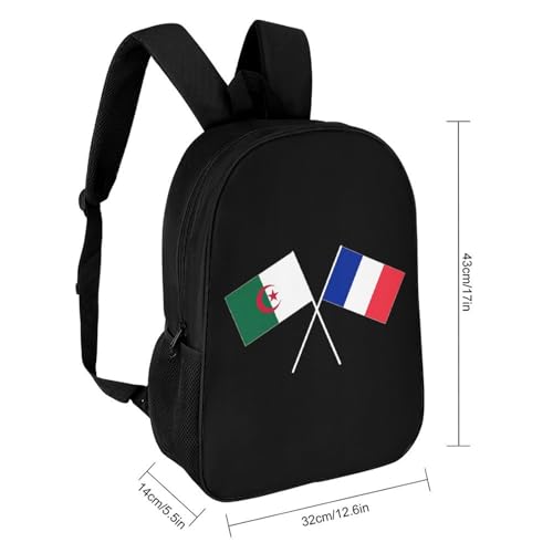 Algerian French Friendship Flag Travel Backpack 17 Inch Casual Daypack Shoulder Bag with Adjustable Shoulder Straps2
