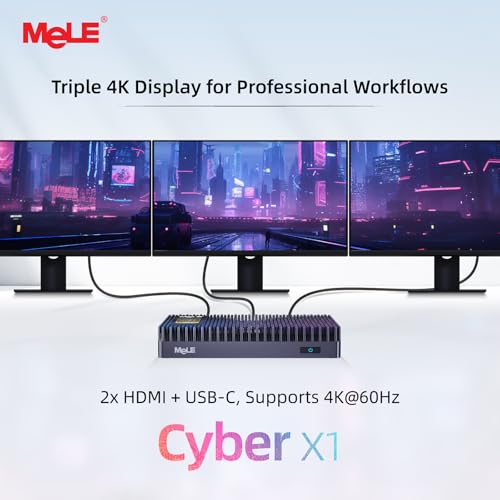 Image of MeLE Cyber X1 Fanless Mini PC N150 32GB RAM DDR4 512GB SSD | Dual HDMI+USB-C 4K Triple Display|WiFi 5 BT5.1|0dB Silent|Unlock BIOS Auto Power On PXE WoL|VESA Mount|Industrial Business
