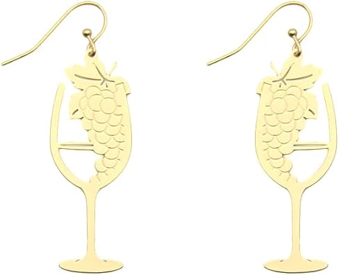 Gleaming Fashion Filigree Earring - Lightweight Gift, Fish Hook, Cutout, Stylish Elegant, Butterfly, U Shape, Flower Bull Champagne Glass - Gold, Base Metal