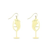 Gleaming Fashion Filigree Earring - Lightweight Gift, Fish Hook, Cutout, Stylish Elegant, Butterfly, U Shape, Flower Bull Champagne Glass - Gold, Base Metal