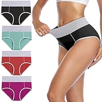 wirarpa Ladies High Waist Knickers Women's Cotton Briefs Underwear Full Back Coverage Panties Plus Size Multipack, Multicolored-4 Pack 03, L
