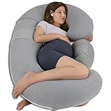 QUEEN ROSE Cooling Pregnancy Pillows, E Shaped Maternity Pillow for Sleeping, with Extra Wedge Pillow for Belly Support, 55 Inch Detachable Body Pillow, Breathable Cover, Grey