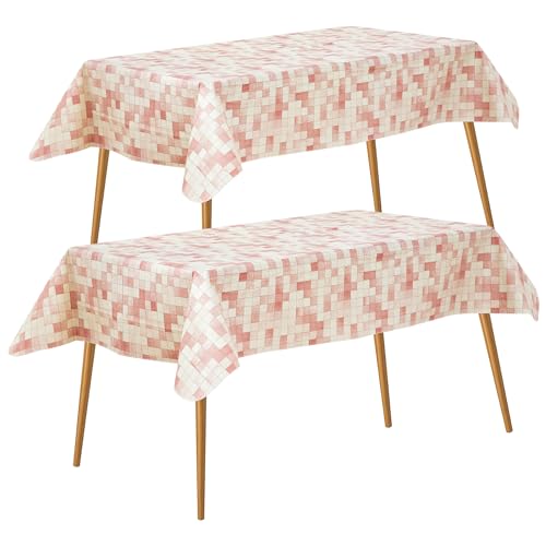 FIFTY FEET 84X60 Inch Rectangle Tablecloth, Vinyl Tablecloth with Flannel Backing Waterproof Table Cloth, Spill Proof Picnic Table Cover for Outdoor/Indoor/Camping/Dining(Red Plaid) - 2 Packs