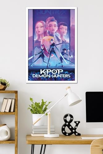 Image of Netflix KPop Demon Hunters (2025) - One Sheet Wall Poster, 34L inch x 22.4W inch, White Framed Version