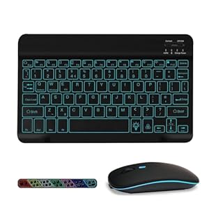 COEZFE Backlit Bluetooth Keyboard and Mouse Set, Ultra-Slim Wireless Keyboard and Mouse with 7-Color Backlit for iPad/Samsung Tablets/Lenovo Tablets & Other iOS Android Windows Devices, UK Layout