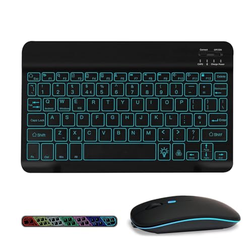 COEZFE Backlit Bluetooth Keyboard and Mouse Set, Ultra-Slim Wireless Keyboard and Mouse with 7-Color Backlit for iPad/Samsung Tablets/Lenovo Tablets & Other iOS Android Windows Devices, UK Layout