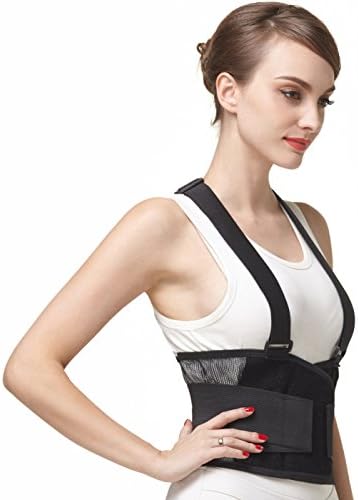 NeoTech Care Back Brace with Suspenders/Shoulder Straps - Light & Breathable - Lumbar Support Belt for Lower Back Pain - Posture, Work, Gym - Black Color (Size M)
