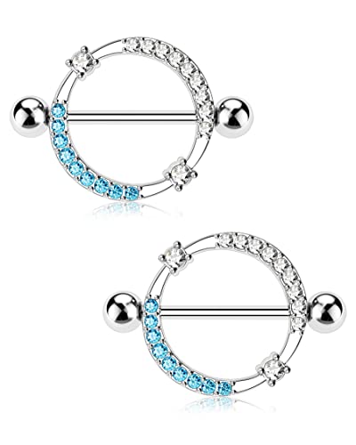 Melighting 14G Nipple Rings Shiny Stainless Steel 316L Clear Blue Cz Dainty Round Nipple Barbell Nipple Bars Body Piercing Jewelry For Women #TOP8