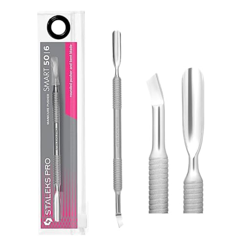 STALEKS PRO Empujador de cuticulas. Punta redondeada y punta limpiador. Manicura y Pedicura. Acero inoxidable. Smart 50/6