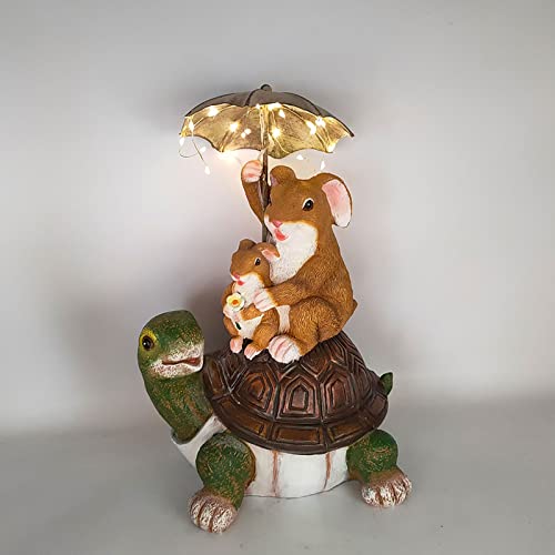 Lsotier Solar Garden Statue Outdoor Decor, Rabbit Siting On Turtle Holding An Umbrella With String Lights, Easter Bunny Statue For Patio, Lawn, Yard Art Decoration, Housewarming Garden Gift #TOP4