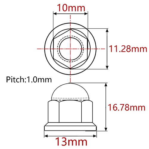 Image of Titanium M6 M8 M10 Dome Head Acorn Nuts for Bicycle Motorcycle Exhaust Pipe Car Pack of 6 (M6, Black)