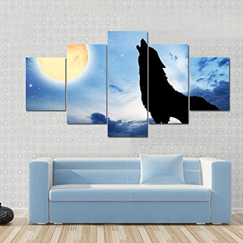Cuadro Lienzo 5 Piezas Lobo Aullando A La Luz De La Luna Painting Cuadros Personalizados Con Foto Lienzo Decorativo Para Pared Decoracion Hogar Moderno Cuadro Habitacion Decoracion De S-3V8P5J4S5Z4X6F