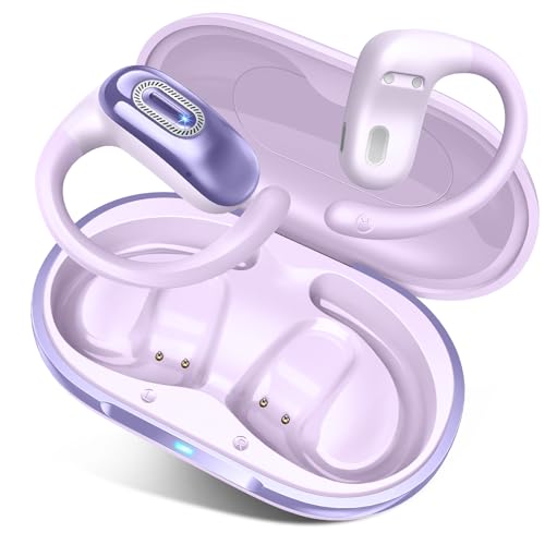 Qecnato Auriculares Open-Ear, Inalámbricos Bluetooth 5.4 Ganchos para Orejas, Graves Potentes, Resistencia al Agua IP7, Luces Led, Control táctil
