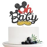Oh Baby Cake Topper, Cartoon Mouse Baby Birthday Cake Topper, Baby Shower, Boys Girls Birthday Party Cake Decorations Black Glitter