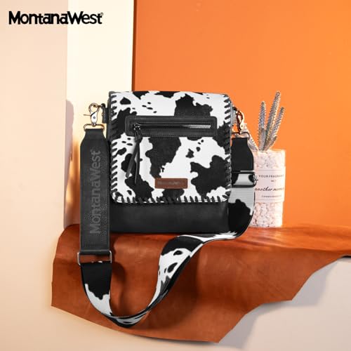 Image of Montana West Crossbody Bags for Women with Dual Compartments Western Cross Body Purse with Leopard Print Guitar Strap