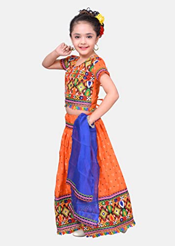 Image of AHHAAAA Kids Ethnic Cotton Blend Radha Dress Lehenga Choli Chania Choli Set Baby Girls Red