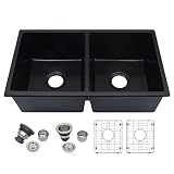 Lonsince Black Kitchen Sink Double Bowl,32 X 18 inch Double Bowl Kitchen Sink,Black Undermount Kitch