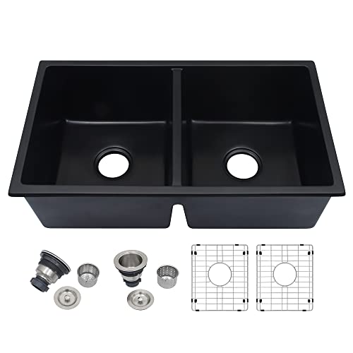 Lonsince Black Kitchen Sink Double Bowl,32 X 18 Inch Double Bowl Kitchen Sink,Black Undermount Kitchen Sink,Double Bowl Kitchen Sink Undermount #TOP14