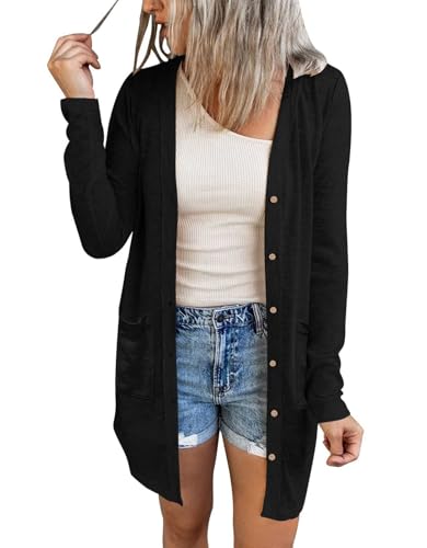 MEROKEETY Women's Open Front Lightweight Cardigan Long Sleeve Button Down Loose Outwear with Pockets