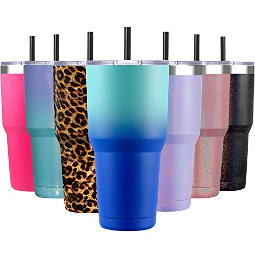 ALOUFEA 30oz Stainless Steel Ombre Tumbler, Insulated Coffee Tumbler Cup with Lid and Straw, Double Walled Travel Coffee Mug for Hot & Cold Drinks (Secret Ocean, 1 Pack)