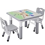 MAMIZO Kids Table with 2 Chairs, Children's Seating Height Adjustable, Painting Table Chair Set, for Boys and Girls from 3 years, Square Table