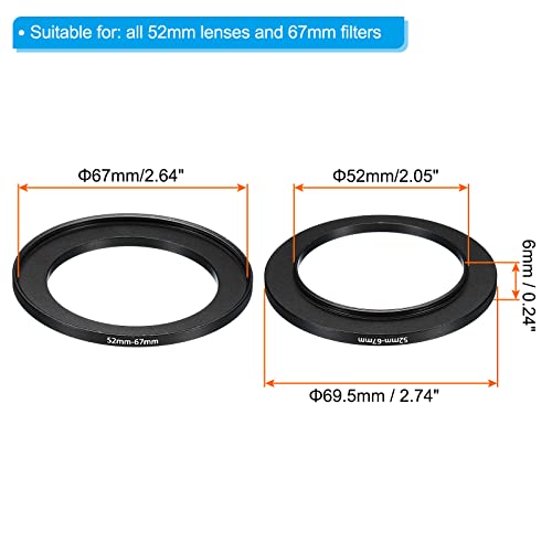 Image of PATIKIL 52mm-67mm Metal Step Up Ring, 2 Pack Camera Lens Filter Adapter Ring Aluminum Filter Adapter Ring for Camera Lenses Hood, Black