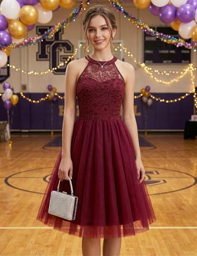 Image of Dressystar Women's Sequin Short Prom Dress Sparkly Halter Tulle Cocktail Party Homecoming Dresses