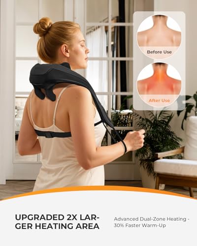Image of CooCoCo HSA Eligible Cordless Neck Massager with Heat, Larger Heating Area | FSA Wearable, 3 Intensities, Hands-Free, 6D Shiatsu Shoulder and Back Massager for Office Travel,Gifts for Women Men