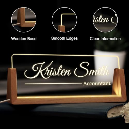 Image of Custom Name Plate for Desk, Personalized Light Up Acrylic Desk Name Plate, Personalized Office Gifts for Boss Coworkers, Teacher Employee Appreciation GIfts, Office Decor for Women Men (Design14)
