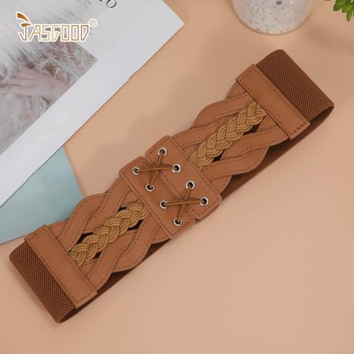 JASGOOD Women Elastic Wide Vintage Stretchy Belt for Dresses Retro Fashion Waist Belt2