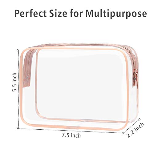 Clear Makeup Bag With Zipper, Packism 3 Pack Beauty Clear Cosmetic Bag Tsa Approved Toiletry Bag, Travel Clear Toiletry Bag, Quart Size Bag Carry On Airport Airline Compliant Bag, Rose Pink #TOP2