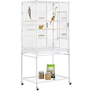 Yaheetech 54″ Large Flight Bird Cage for Parrots Macaw Cockatiels Sun Parakeets Lovebird Green Cheek Conures African Grey Small Quaker Amazon Parrots with Rolling Stand, White
