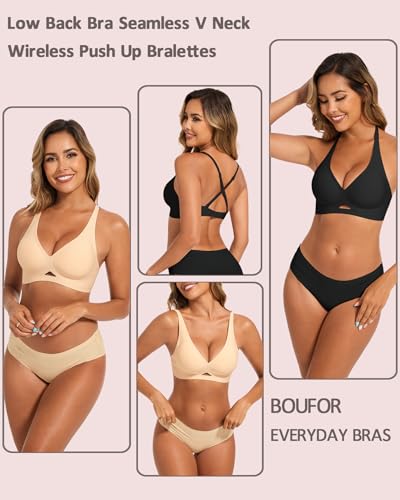 Deep V Neck Plunge Backless Bras for Women Convertible Low Back Bra Invisible Seamless Push Up Bralette Clear Straps4
