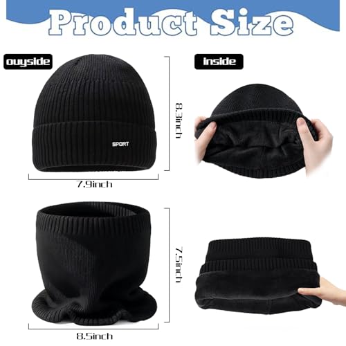 Atsmoce 3 in1 Winter Mütze Schal Handschuh-Set, Herren Strickmütze Beanie, Wintermütze mit Touchscreen Handschuhe Winterschal, Weicher Stoff mit guter Wärmeisolierung