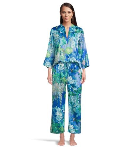Natori Conjunto de pijama Wisteria Garden para mujer, Azul/Verde, Large