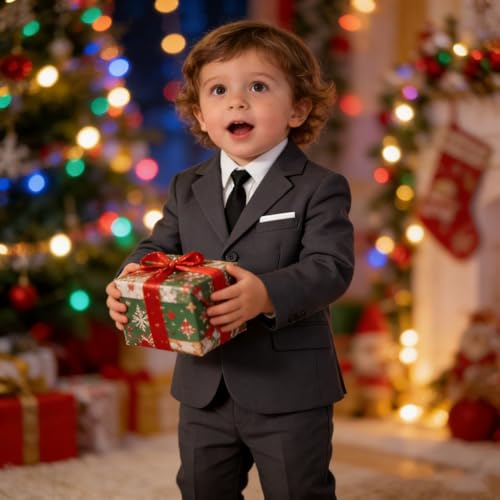 Image of Baby Boy Formal Suit for Toddler Infant Tuxedo Dress Suits | Little Gentleman, Wedding Ring Bearer Outfit, Vest Pants Long-Sleeve Shirt Tie, Birthday Party Christmas Prom, Classic