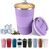 YINBAOGE Insulated Travel Coffee Mug, Spill & Leak Proof, Portable To Go Camping Stainless Steel Coffee Tumbler, Reusable Thermal Coffee Cup with Lid for Hot & Cold Drinks (Purple, 12 OZ)