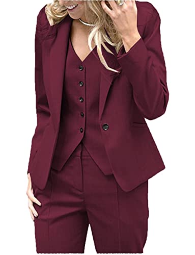 Womens 3 Pieces Set Office Wedding Tuxedos Party Lady Blazer Business Suit (Blazer+Vest+Pants)4