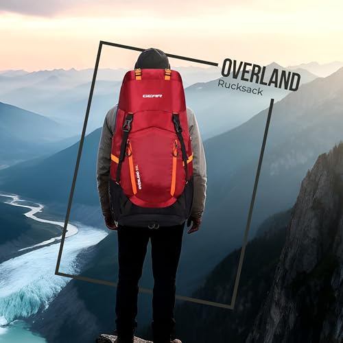 Image of Gear Overland 55L Extra Large Water Resistant Rucksack /Travel bag /For Men & Women(Maroon - Black)