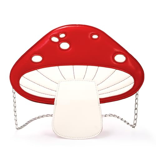Mushroom Crossbody Purses, PU Leather Shoulder Bags with Strap, Cute Unique Purses for Women Girl, Lovely Novelty Mushroom Gifts