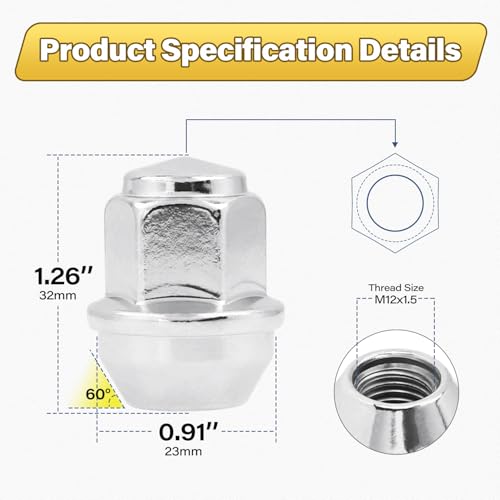 Image of 20PCS M12x1.5 Lug Nuts, Compatible with F-ord Escape Focus Fusion Fiesta EcoSport, Lincoln MKC MKZ, One-Piece Chrome OEM Factory Style Large Acorn Seat Lug Nuts