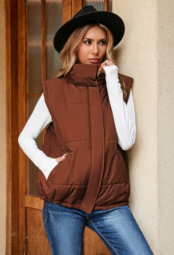 Pink Queen Womens Oversized Quilted Puffer Vest Sleeveless Bubble Padded Stand Collar Zip Up Winter Warm Outerwear Jacket4