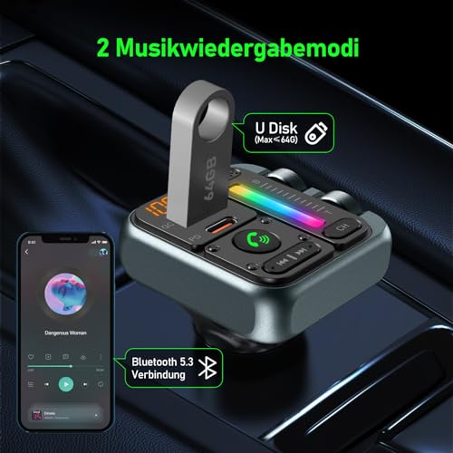 SOARUN 2025 Bluetooth 5.3 FM Transmitter, PD 45W & QC3.0 12W Schnelles Autoladegerät, Bluetooth...