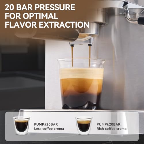 Image of Espresso Machine 20 Bar, Brush Stainless Steel Espresso Maker with Milk Frother Steam Wand, 1400W Espresso Coffee Machine with 1.8L Removable Water Tank for Latte, Cappuccino, Machiato