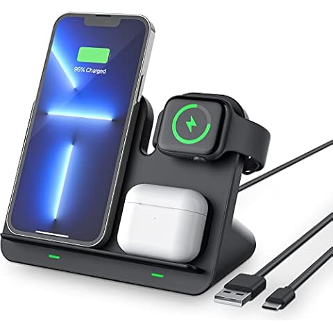 Wireless Charger,3 in 1 Charging Station 15W Qi-Certified Wireless Charger Stand for iPhone 13/13 Pro Max/12/12 Pro Max/11/11 Pro Max/XS Max/XR/X/8 Plus/AirPods Pro/2/Apple Watch Series 7/6/5/4/3/2/SE Cover