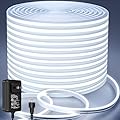 Lamomo Neon LED Rope Light 32.8ft, White LED Strip Lights 1.96in/Cut, 6000K Waterproof Flexible Silicone 24V Led Strip for DIY Neon Sign Bedroom Indoor Outdoor Decor?Power Adapter Included?
