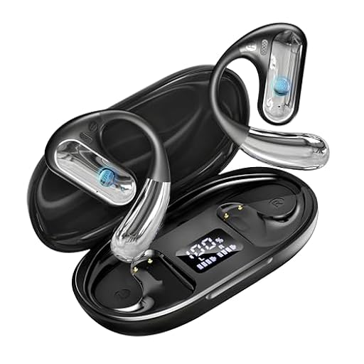 Paekole Auriculares Inalámbricos Bluetooth 5.4 Open Ear, 80H Cascos Deportivos 2026 con Pantalla LED, Gancho Flexible No Intraural, IPX7 Impermeable, Cancelación de Ruido ENC (Negro) | Ya disponible en tu tienda friki favorita! En mundofriki.es!