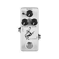 Overdrive/boost pedal with great harmonic overtones Toggle switch gives extra boost Simple operation - 3 control knobs (gain, treble, output) 9V DC supply only, no battery compartment True bypass
